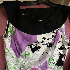 Floral Sleeveless Dress with Black Collar